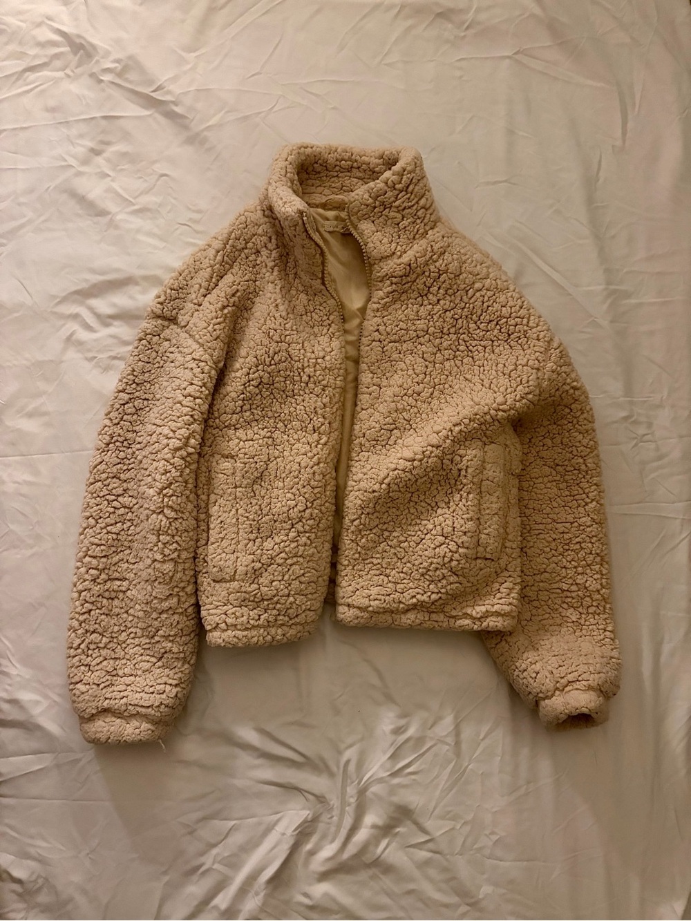 La Hearts Plush Teddy Sherpa Jacket - Beige
